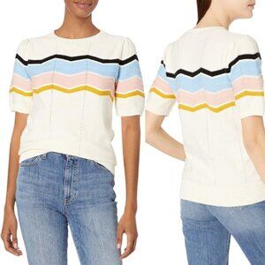 Cable Stitch Zig Zag Stitch Short Sleeve Sweater - 29189
